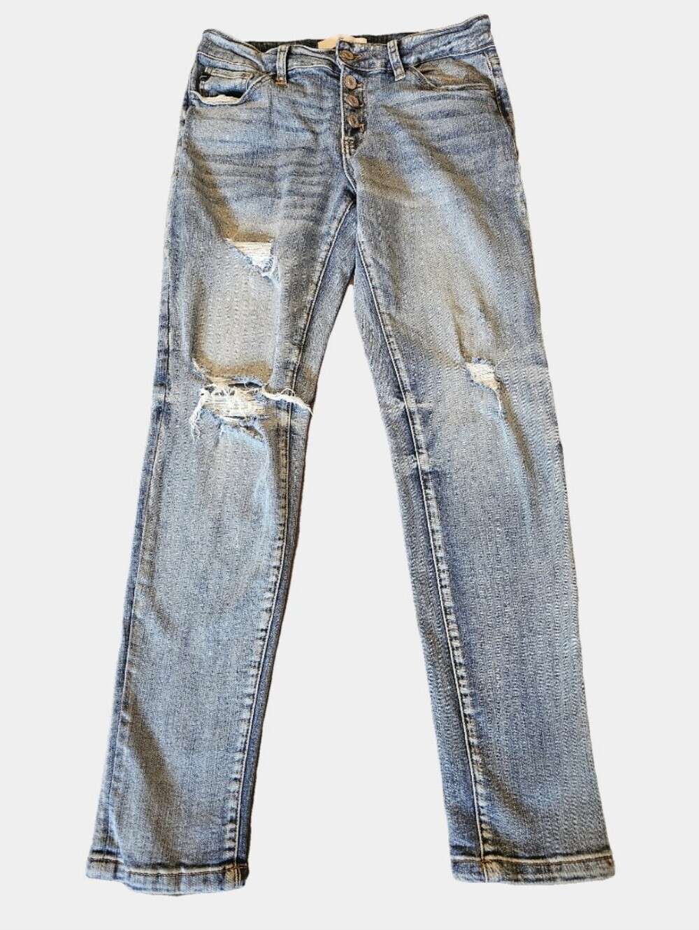 KanCan Light Wash Buttonfly Distressed Skinny Ankle Jeans Size 7/27